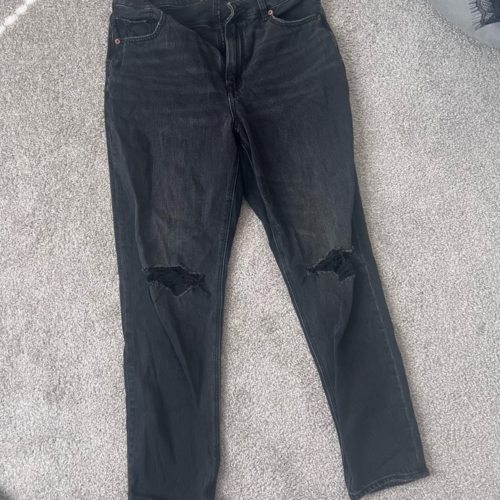 American Eagle Outfitters Black Ripped Straight Leg Jeans